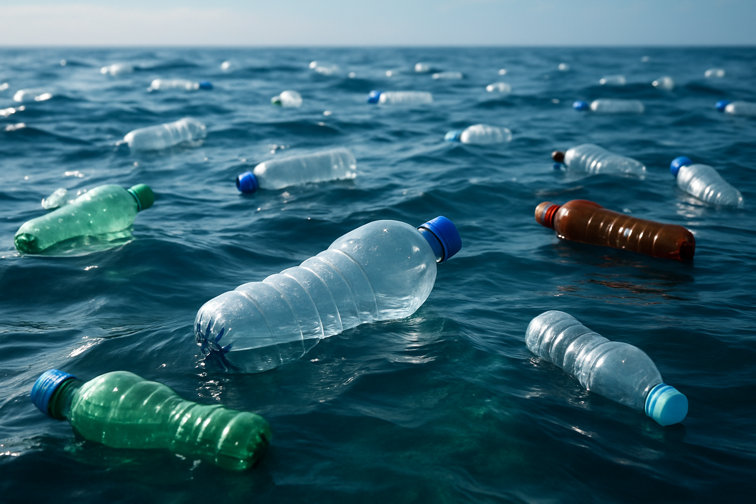 plastic bottles in ocean